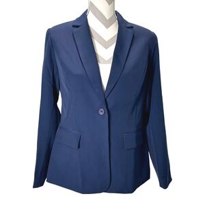 MODFUL Womens Navy Blue Button Front Blazer Jacket Size S